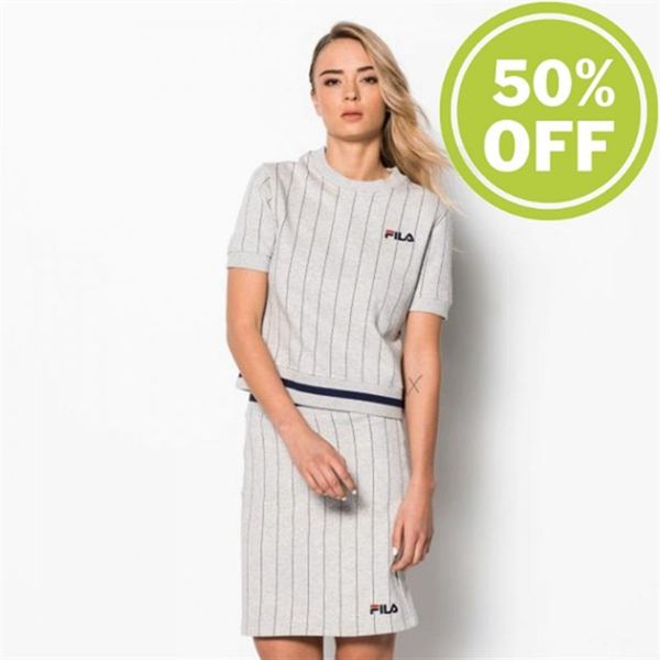 Camisetas Manga Corta Fila Mujer Gris Claro - Bren Short Sleeve Short Sleeve Shirt With Pinstripes M